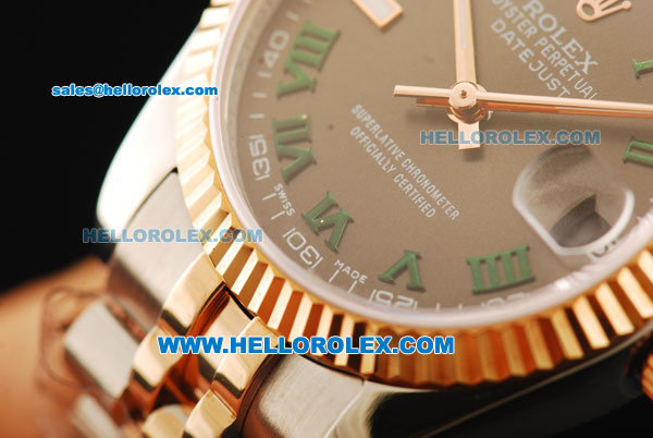 Rolex Datejust Automatic Movement Steel Case with Green Roman Numerals and Rose Gold Bezel-Two Tone Strap - Click Image to Close